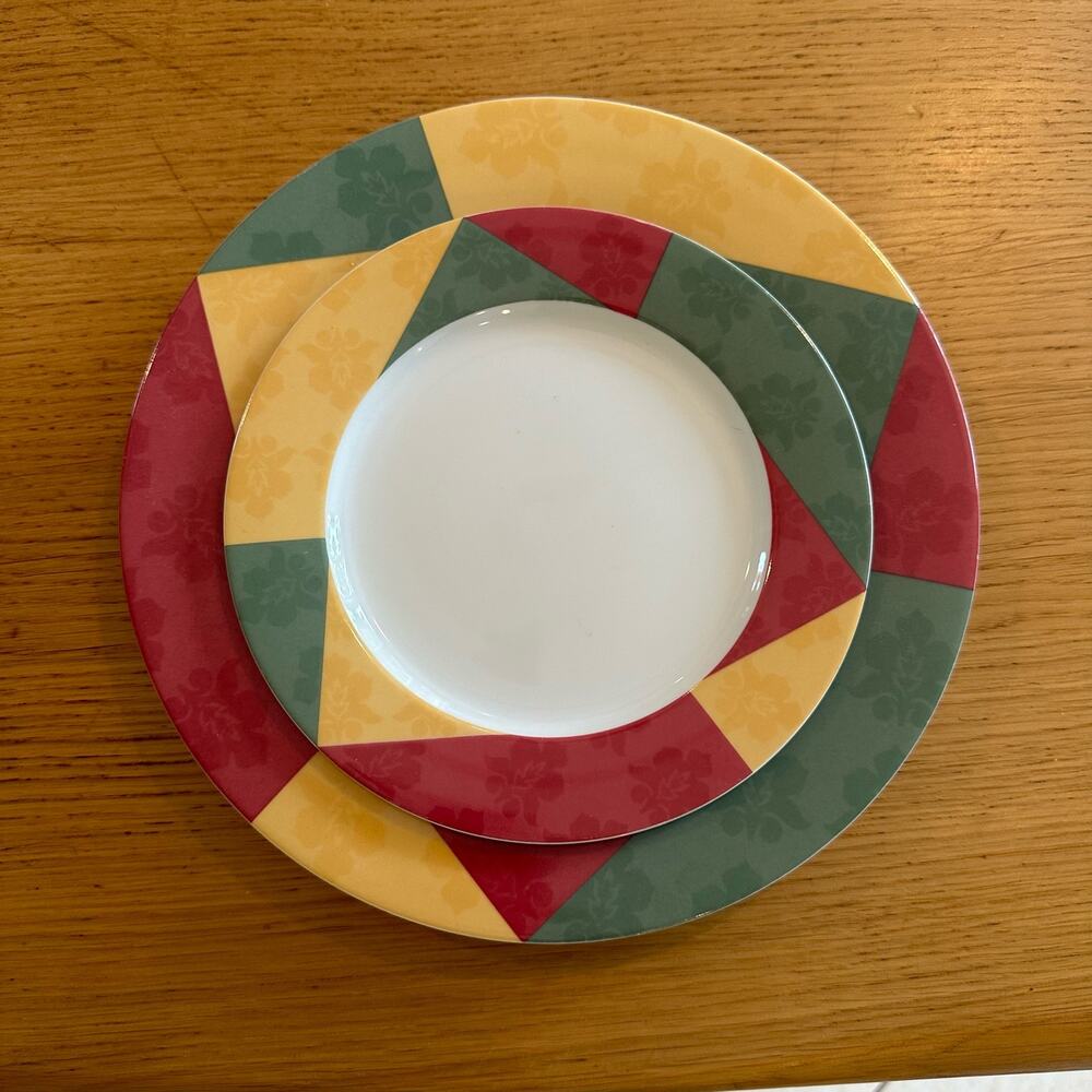 Vtg Dinner & Salad Plate Venezia Pattern Newcor Memphis Design 1990s 2 plates